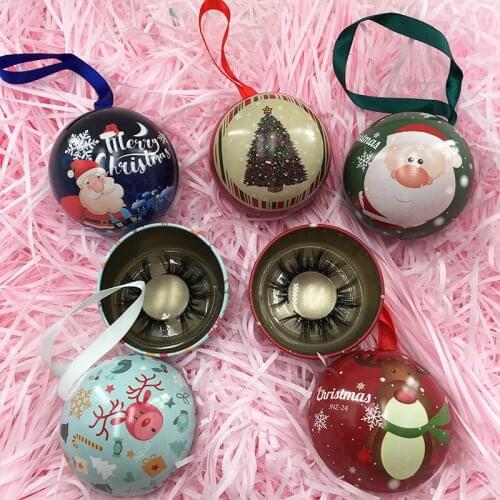 Christmas Eyelashes Box Small Round Ball Lashes Case Empty Red Lash Package with Clear Tray