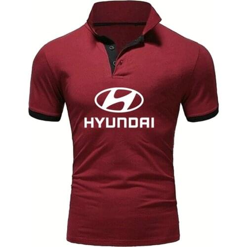 NEW Fashion Hyundai Car Logo Printing Summer Mens Solid color polo shirt high quality Pure cotton Casual Mens short sleeve