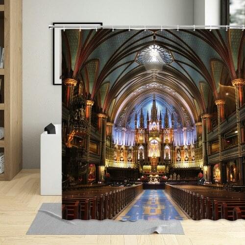 Versailles Art Shower Curtains Church Religion Retro Building Library Bathroom Decor Waterproof Polyester Curtains With 12 Hooks