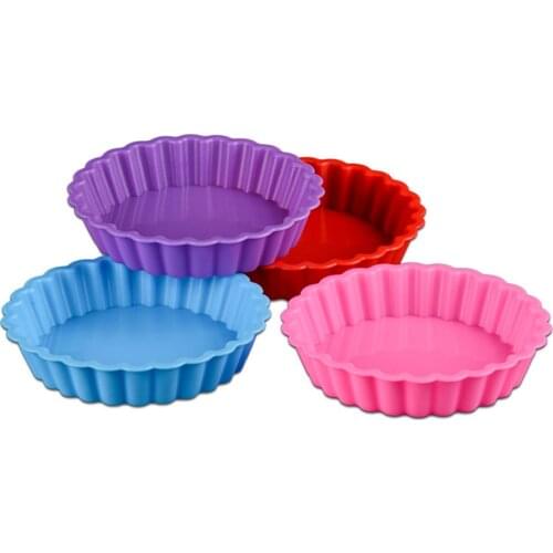Silicone Tart Molds Mini Quiche Molds Non-Stick Round Fluted Muffin Cupcake Pan With Loose Bases Cake Mold Baking Tools