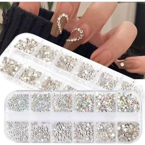 Mixed SS3-12 Rhinestones For Nails Art Polish Gel White AB Crystal Flat Back Rhinestone Professional Nail Decorations JI1891
