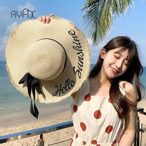 RYFIX 2021 new straw Hat lady butterfly big brimmed dome Letters embroidery outdoor sunshade fashion sun hat # JX15