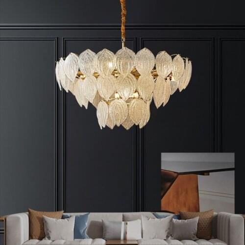 Modern Copper Leaves Glass Deco Led Pendant Lights Lustre Lamp Bedroom Living Dining Room Indoor Lighting Hanging Light Fixture