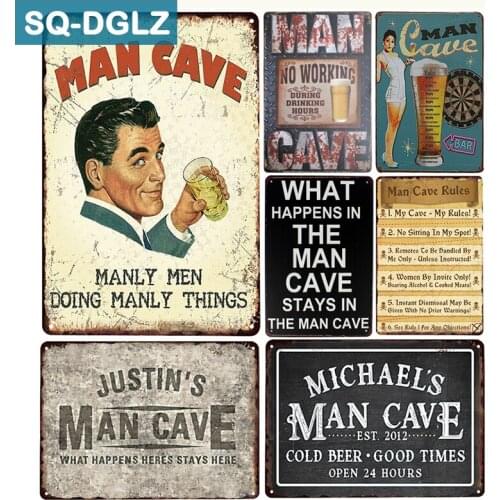 [SQ-DGLZ]Man Cave Rules Metal Sign Bar Wall Decor Vintage Metal Crafts Home Decor Painting Plaques Art Poster