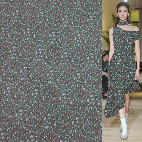 Plant design floral print on navy blue bottom pure silk georgette gauze silk fabric,SCG611