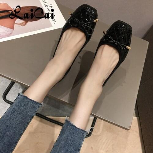 Pumps Womens Summer 2021 New Fashion Flat Casual Leather Shoes Low-Cut Pump Work Black Lightweight Comfortable Shoe