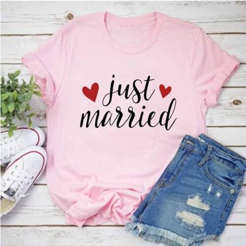 Just Married Womens Short Sleeve T-shirt Kawaii Clothes Harajuku Vogue Pink Car Balloon Print