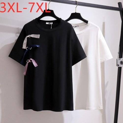 New 2021 Ladies Summer Design Plus Size Tops For Women Large Short Sleeve Loose Cotton Black White T-shirt 3XL 4XL 5XL 6XL 7XL