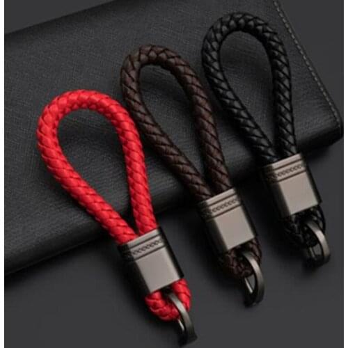 1X Hand Woven Leather Car Keychain KeyRing For Peugeot 206 207 301 307 308 407 408 508 2008 3008 Car Accessories