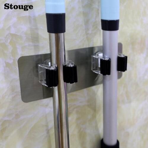 Stouge 1PC Single Double Rack Wall Mounted Mop Handle Broom Holder Rack Space Save Brush Organizer Hanger Hook Bathroom Kitchen