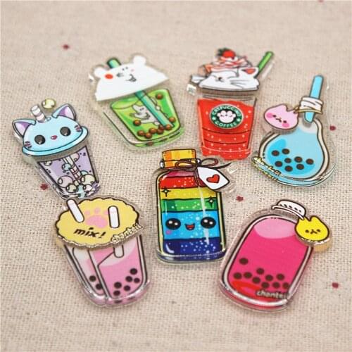 10pcs Cute Acrylic Ins Style Cartoon Simulation Miniature Bubble Tea Sippy Cup/Bottle DIY Home Craft Decoration Accessories
