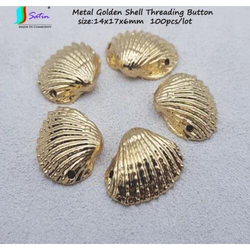 100pcs High Quality 14x17mm Metal Gold Shell Threading Button DIY Doll Baby Sweater Coat Pants Bag Decoration Threading Button