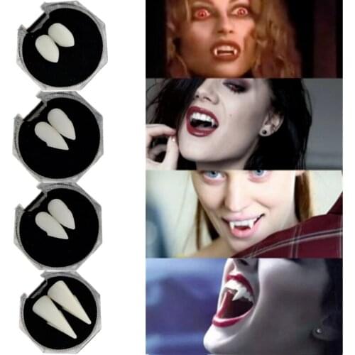 2pcs Vampire Teeth Fangs Toys Safe Resin Box Packed Halloween Fangs Dentures Teeth Cosplay Party Props Decoration Kid Adult Toys