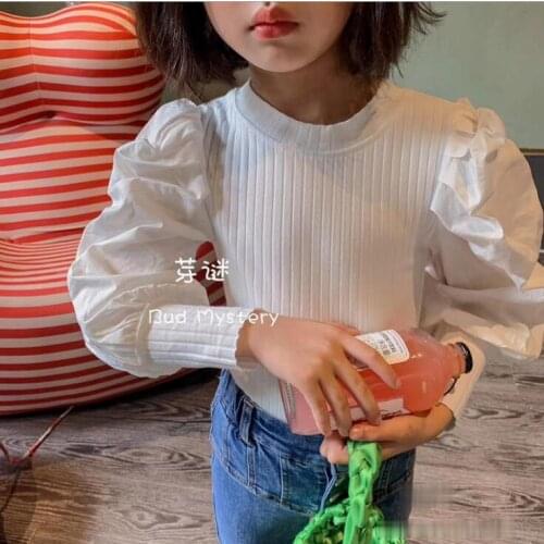 2020 hot sale girls puff sleeve t-shirt cotton fashion autumn girls top 3-9t F5039