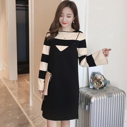 2021 Maternity clothes spring Fashionable Maternity Dresses two pieces sets Long Shirts Pregnant Women Suspender Dress M-XXL