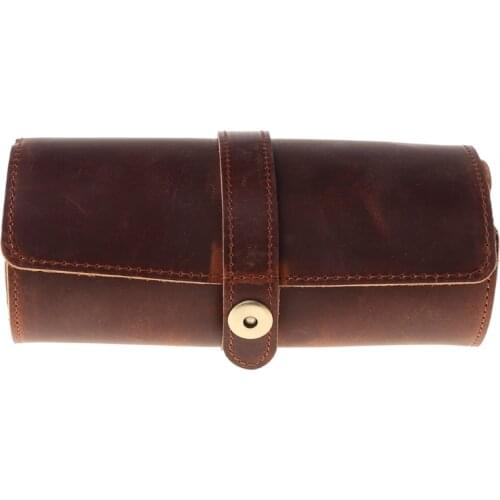 3 Slots Genuine Leather Watch Roll Travel Case Vintage Horse Leather Watch Boxes Dropshipping