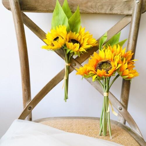 5 Heads One Bouquet Sunflower Simulation Plants Wedding Family Decoration Balcony Dining Table Bonsai Fabric Fake Flowers