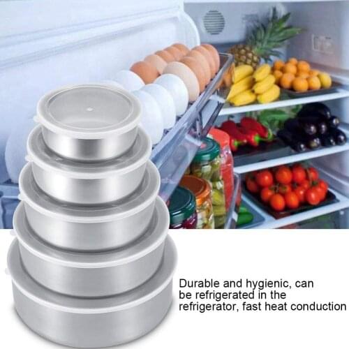 5PCS Stainless Steel Mixing Bowl Crisper Round Sealed Crisper Fresh Bowls Food Container Keep Freshing Snack Organzier