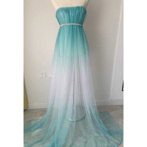 5 yards Green and white Dip dye style tulle fabric with Ombré colors, mesh lace fabric, well drape tulle lace fabric