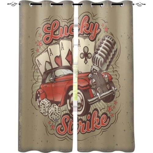 Car Poker Mic Retro Window Curtains Cartoon Living Room Kitchen Curtains for Bedroom Left and Right Biparting Open Curtains