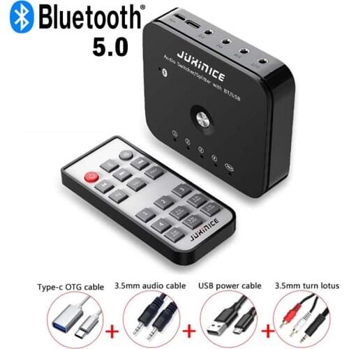 Bluetooth 5.0 Receiver + AUX Audio Switcher 3 In 1 Out 3.5mm AUX Jack Adaptor Hifi Audio Switcher for Laptop Phone Radio Speaker