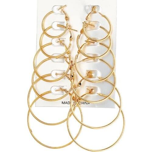 KMVEXO 6 Pcs/Set Steampunk Gold Color Big Hoop Earrings Simple Style Earring High Quality Engagement Party Gift Jewelry Brincos