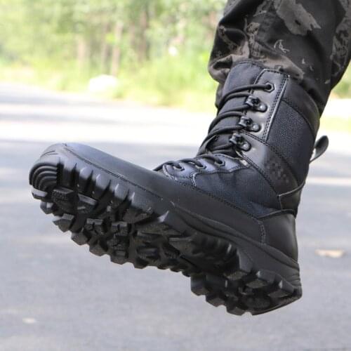 Mens Work Shoes Genuine Leather Waterproof Lace Up Tactical Boot Fashion Motorcycle Men Combat Ankle Military Army Boots Nice