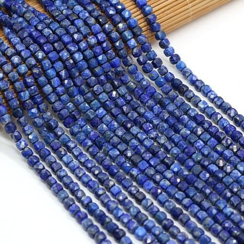 Natural Faceted Square Lapis Lazuli Stone Loose Spacer Beads for Jewelry Making DIY Bracelet Necklace Women Gifts Size 4x4mm