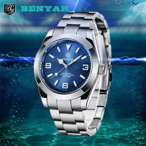 BENYAR 2021 New Sport Men Watch Stainless Steel Mechanical wristwatches Waterproof 50M Business Automatic Watch Men reloj hombre