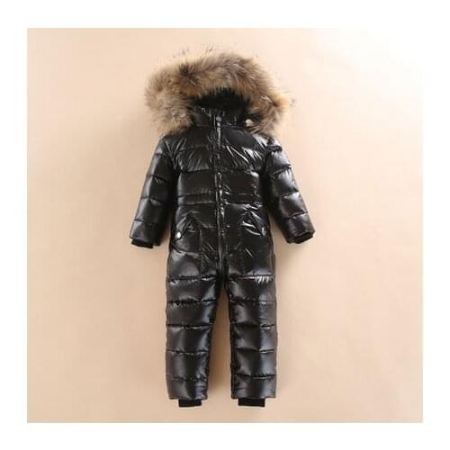 RUSSIA 0 - 5 years old children down jumpsuit male and female baby winter thick eiderdown outerwear animal fur