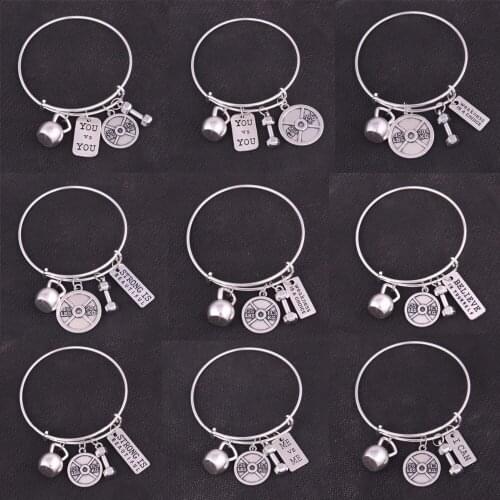Fitness Weightlifting Kettle bell dumbbell barbell STRONG IS BEAUTIFUL YOU and YOU Gym Bodybuilding charm adjustable Bangles