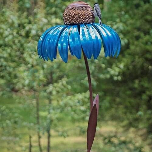 Hot 2PC Sensation Cornflower Bird Feeder Outdoor Premium Standing Bird Feeder Metal Garden Art Flower Pole Stand