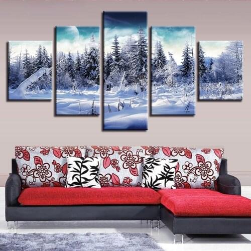 Winter Snow Forest Tree 5 pcs Diamond Painting Cross Stitch 5D Diamond Embroidery Rhinestone mosaic Natural 3d Pictures wall art