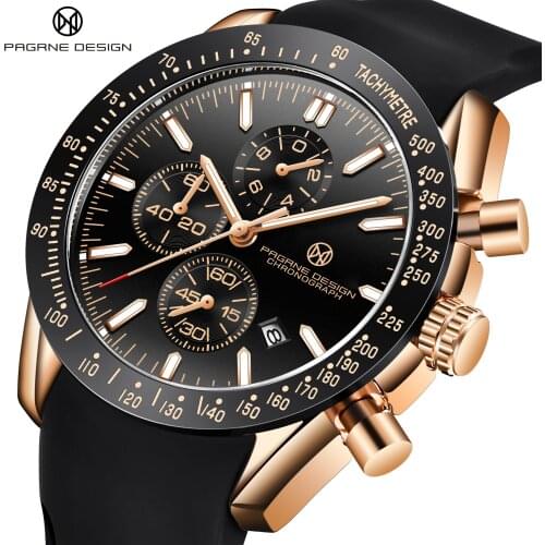 PAGRNE DESIGN Men Watches Brand Luxury Silicone Wristwatches Man Chronograph Quartz Military Watch Relogio Masculino Clock New