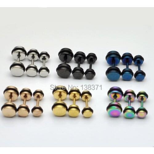 4 5 6MM titanium steel Black rubber circle dumbbell Men Punk Screw stud Earrings