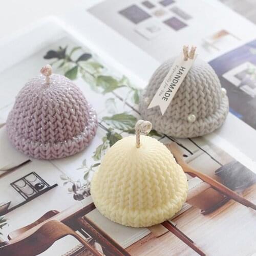 Hand Soap Korean Knitted Wool Hat Shape DIY Candle Gypsum Mold Creative Ice Hockey Ice Silicone Mold Home Decoration