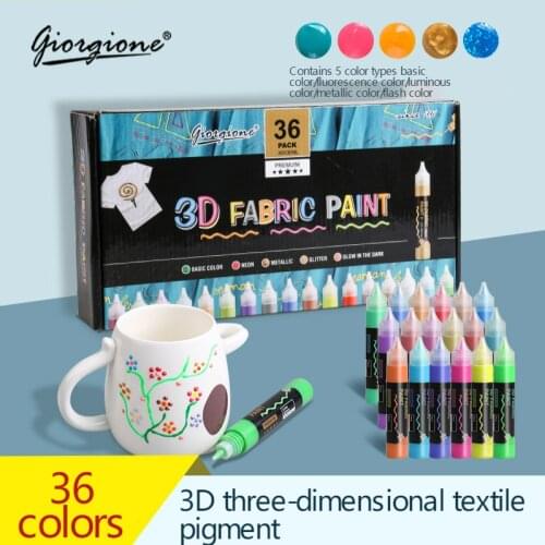 Dope-Dyed Fiber Permanent 3D Fabric Paint Set 24/36 Colors 30ml Textile Acrylic Paints for Diy Clothes Canvas Bags Waterproof