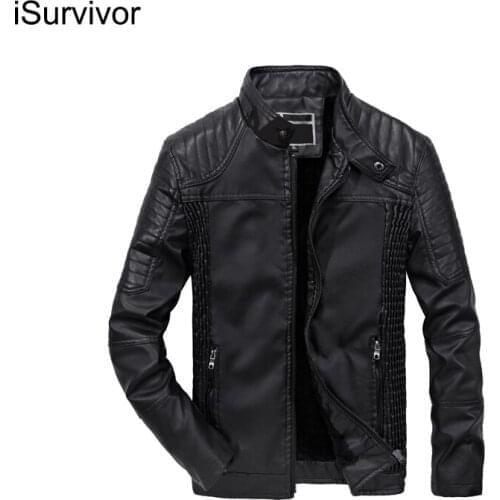 ISurvivor 2021 New Casual PU Leather Jacket Collar Collar Trend Autumn And Winter Mens Pleated Solid Color Jacket