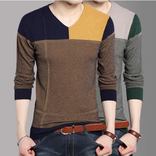 New Young Men Blended Sweater Autumn Long Sleeve Pullover Bottoming Sweater Casual Mens Slim V-neck Knitwear Men Sweaters men
