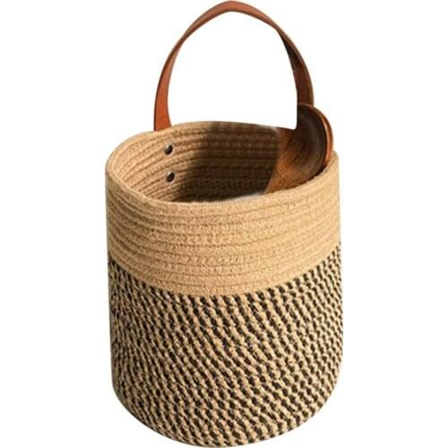 New Style Creative Hanging Basket Natural Hand-woven Faux Leather Rattan Household Flower Storage Baskets for Home Kitchen