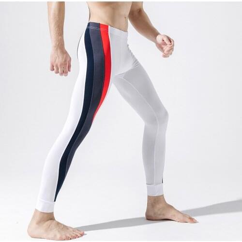 Autumn Winter Men Sweatpant Stretch Leggings Tights Stripe Printed Sport Pant Running Jogger Fitness Gym Track Pant Activewear