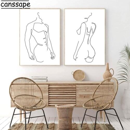 Nude Woman Body Canvas Poster Painting Abstract Line Art Print Black And White Poster Minimalist Picture Bedroom Wall Decoration