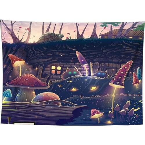 Psychedelic mushroom tapestry forest house wall blanket turtle cat bedroom wall decor backdrop