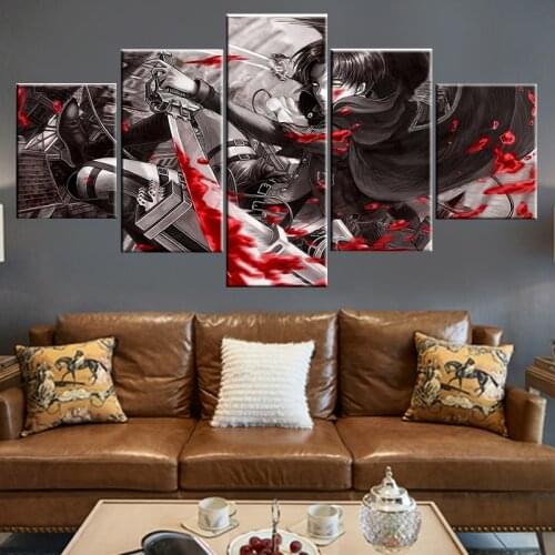 Anime Canvas HD Print Picture Attack On Titan Levi Ackerman Poster 5 Pieces Painting Wall Art Living Room Home Decor Framed