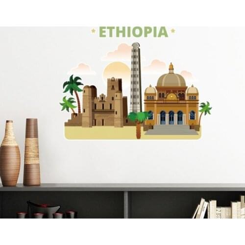 Hand-painted City Palm Castle Ethiopia Culture Elements Removable Wall Sticker Art Decals Mural DIY Wallpaper for Room Decal