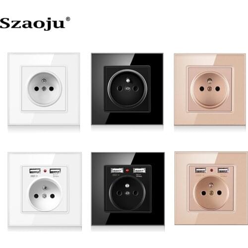 EU Power Socket Socket With USB Charging Port 2.1A 16A White Glass Panel 86mm*86mm French Spain Wall Socketia Spain Wall Socket