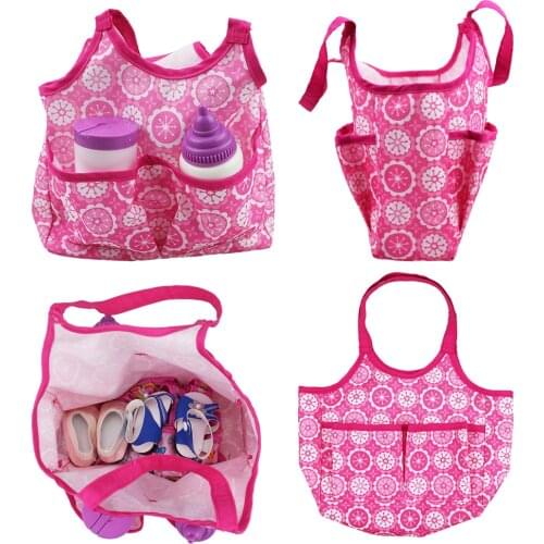 Baby Bottle Diaper Handbag for 43cm Newborn Dolls & 18 inch AG Generation Doll, Toys Doll Accessories Outgoing Carrier Bag