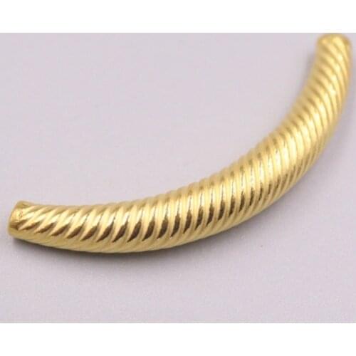 Fine Pure 999 24K Yellow Gold 3D Engraved Twill Horn Bend Tube Pendant Men Women Gift 2.7g / 44*6mm