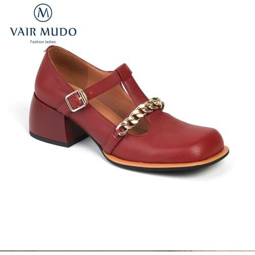 Women Pumps Shoes High Heels Round Toe Black Red Mary Janes Concise Metal Decoration Spring/Autumn Fashion Elegant WM-X117-C