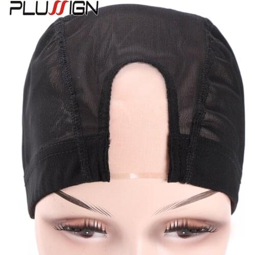 Plussign Direct Supply U Part Wig Caps Good Quality Spandex Dome Cap For Wig Making With Adjustable Black Elastic Band 5Pcs/Lot